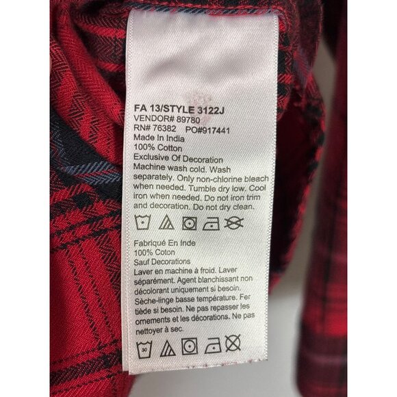 Timberland Mens Red Black Plaid Long Sleeve Button Front Flannel Shirt Size L - Picture 5 of 6